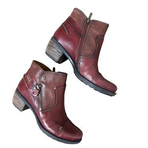 PIKOLINOS Burgundy Side Zip Leather Le Mans Ankle Booties Size 8